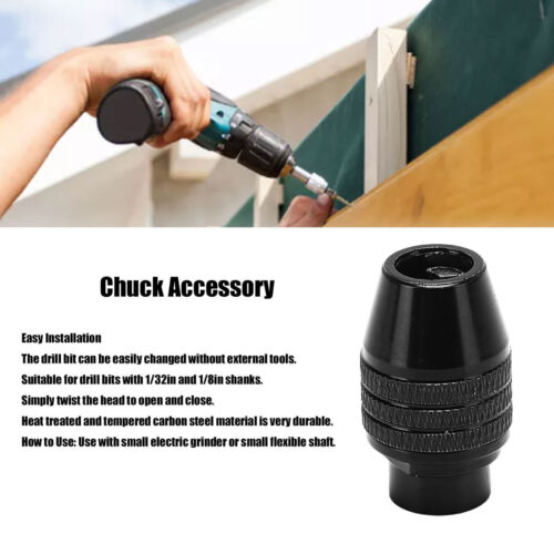 Drill Chuck 3 Jaw Carbon Steel 0.3‑3.2mm Quick Changing 7x0.75mm Thread