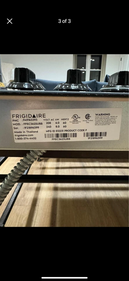 "Estufa eléctrica Frigidaire FFEC3625UBB 36""" Foto 3 de 3