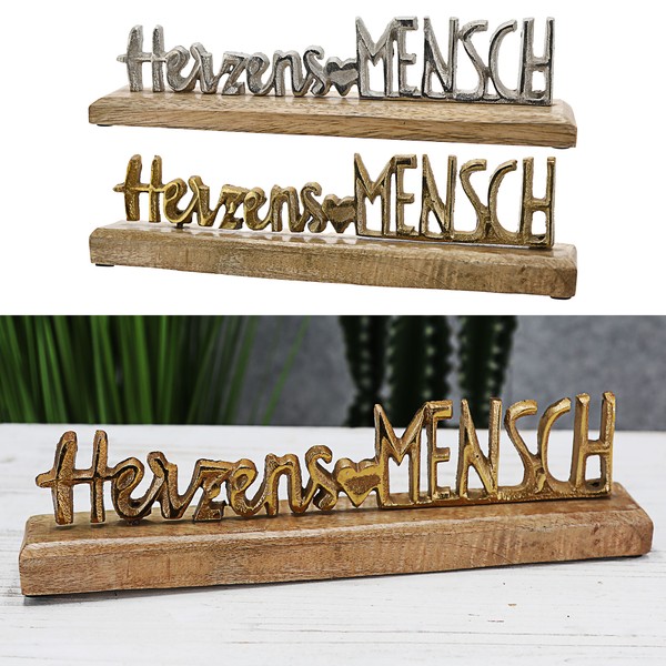 Schriftzug Herzensmensch Aufsteller 30X7,5X5 Mangoholz Aluminium Deko Tischdeko-image