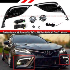 FOR 21-24 CAMRY SE XSE V2 SEQUENTIAL DRL LED BEZEL COVER + CLEAR LENS FOG LIGHT