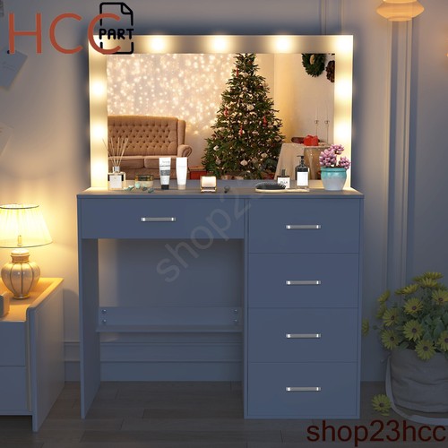 Bedroom LED Dressing Table Makeup Vanity Set with LARGE Mirror Storage Drawers - Picture 8 of 11