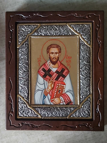 Saint Eleutherius Religious Orthodox Byzantine Icon Silver Hand Painting!!!!!