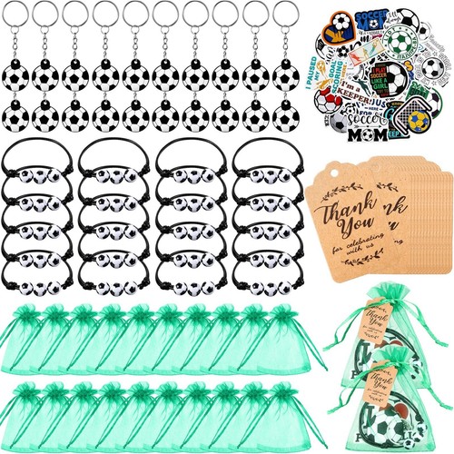 130 Pcs Soccer Party Favors Soccer Gift with Soccer Keychain Organza Soccer G...