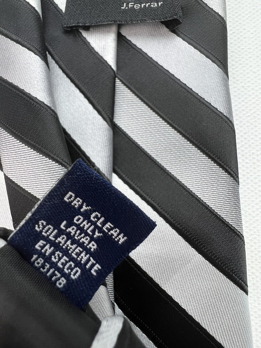 JF Men's Skinny Tie-Silver & Black Diagonal Stripes Necktie J