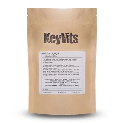 Omega 3 6 9 Complex 1000mg High Strength - 90 - 180 - 365 Capsules by KeyVits UK