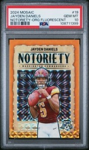 Jayden Daniels 2024 Panini Mosaic Prizm Notoriety Orange Rookie RC /25 PSA 10
