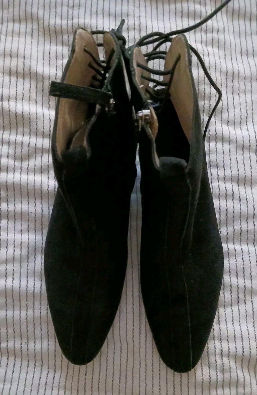 Zara basic collection fine black suede booties lo… - image 1