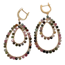 Pendientes colgantes lágrima natural multicolor turmalina circonita pavé palanca trasera