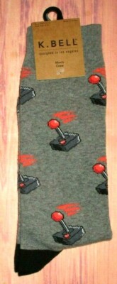 MENS K.BELL JOYSTICK GRAY CREW SOCKS ONE SIZE (SHOE SIZE 6.5 -12)