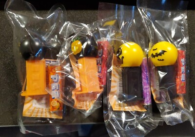 PEZ CANDY HALLOWEEN MINI DISPENSERS SET/4 BLACK CAT PUMPKIN BATS TRICK OR TREAT