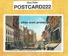 CT New Haven 1908-29 vintage postcard BUILDINGS ON CHAPEL ST LK WEST trolley car