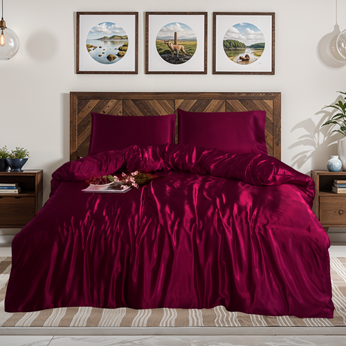 3 Pcs Luxury Silk Satin Duvet Cover Silky Bedding Set Duvet Cover + Pillowcases - Picture 98 of 117