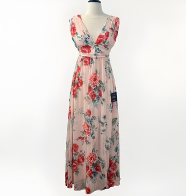 Lulu's Dusty Pink Floral Maxi Formal Party Pleated Lined Sleeveless Dress S NWT