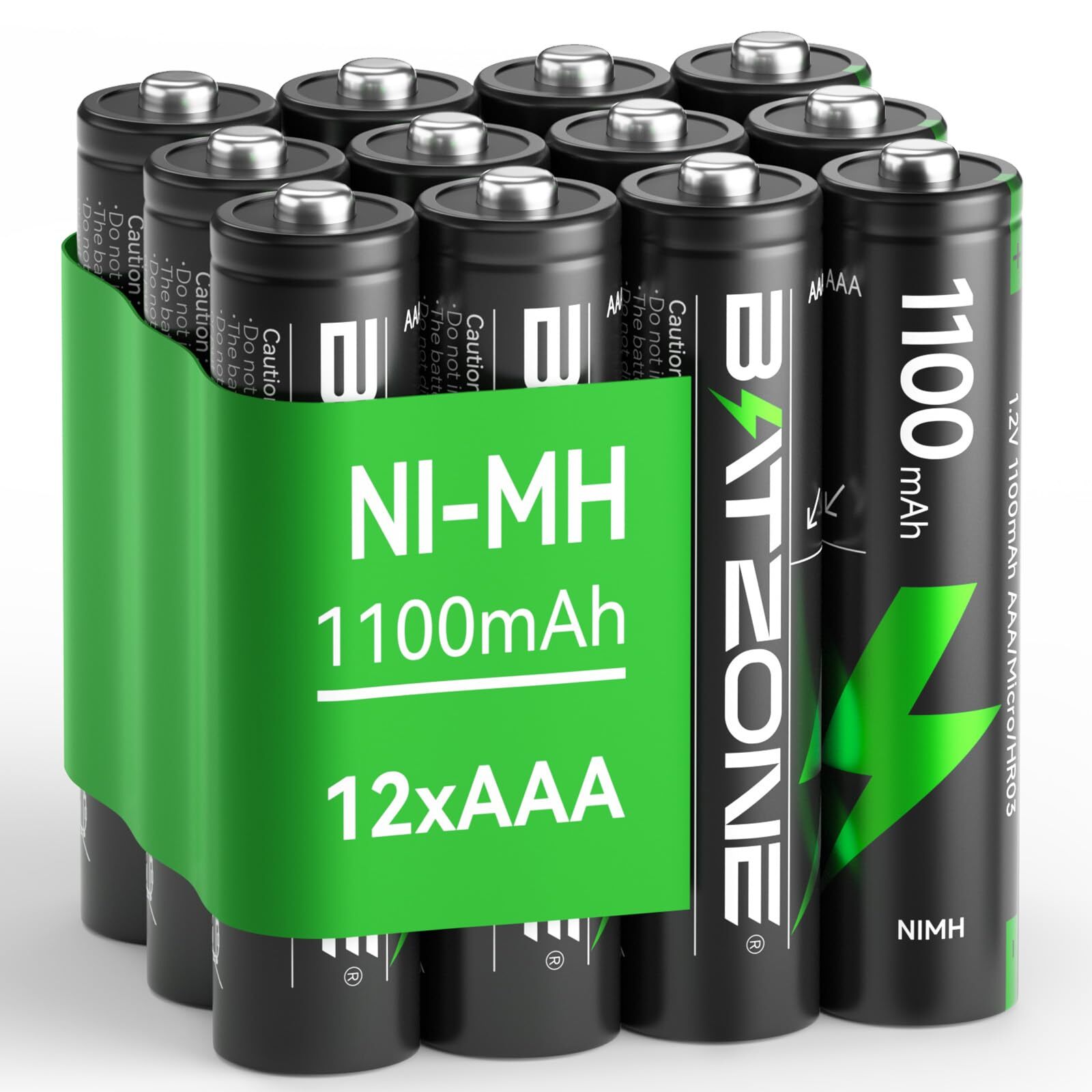 BATZONE 12 Pack Rechargeable AAA Batteries1100mAh High Capacity Ni-MH AAA Bat...