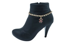 Women Gold Metal Western Boot Chain Bracelet Christmas Shoe Candy Cane Charm