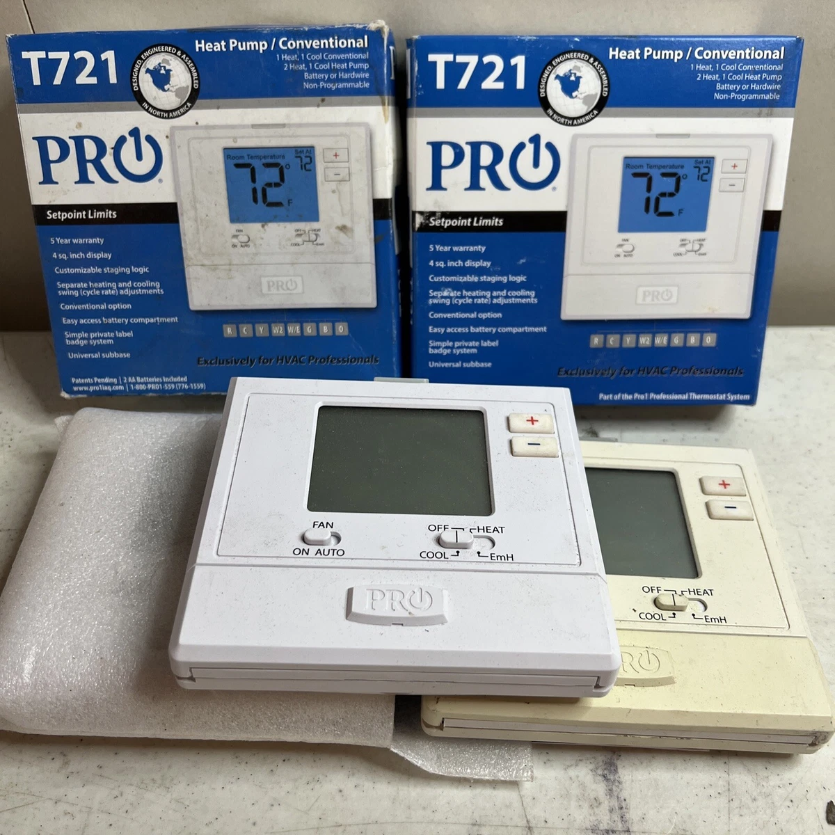 PRO1 IAQ Pro1 T721 Non-Programmable 2H/1C Heat Pump Thermostat , Blue LOT  OF 5!! | eBay