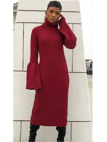 abito lungo invernale donna caldo comodo rosso collo alto lupetto 4483 |  eBay