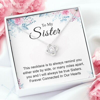To My Sister Necklace Love Knot Chain Message Card Gift For True Sisters Forever