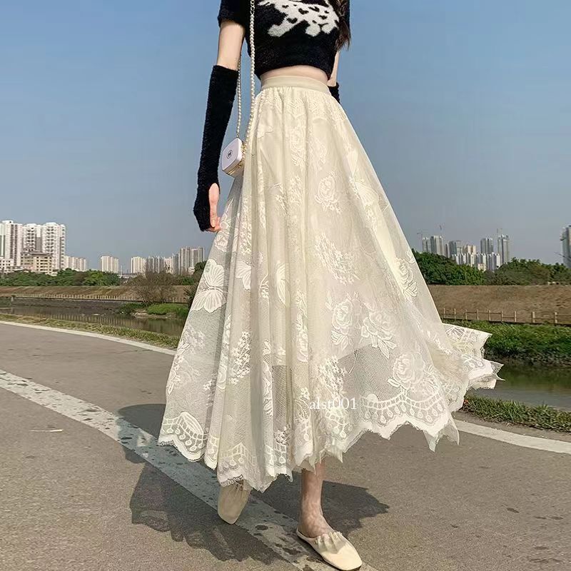 Fashion Women Lace Maxi Long Skirts Dress A-Line Summer Princess Japanese  Casual