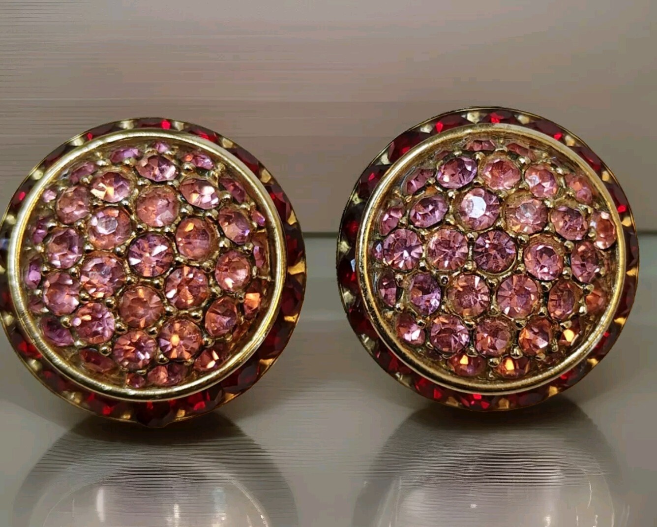 CORO Pink and Ruby Red Rhinestone Cluster Vintage Cli… - Gem
