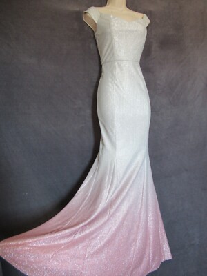 NWT Silver Pink Blush Metallic Ombre Off Shoulder Formal Mermaid Wiggle  Dress 5 | eBay