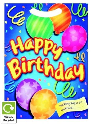 BOYS BLUE HAPPY BIRTHDAY PARTY BAGS ~ RECYCLABLE LOOT TREAT FAVOUR GOODY BAG