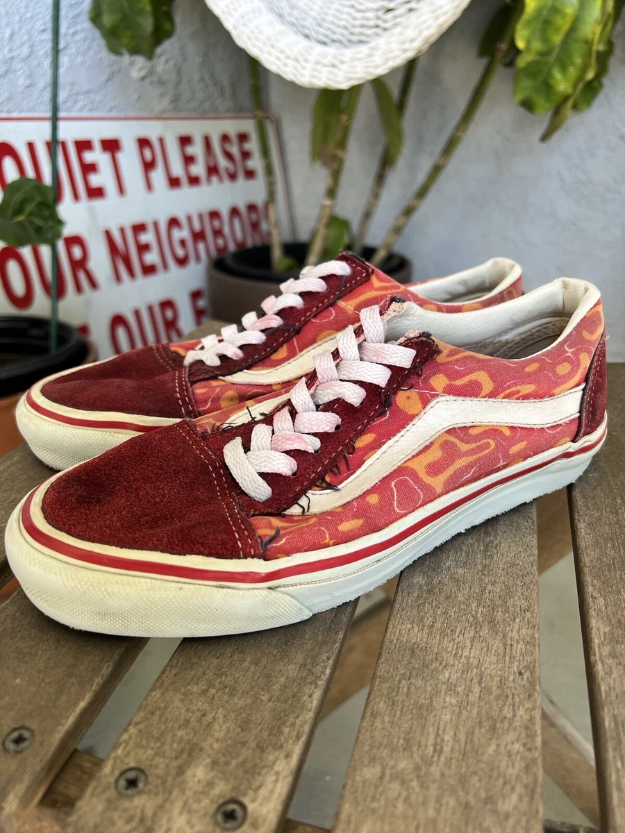 Vintage Vans Made In USA Style 36 Womens 8 Mens 6.5 Red Cyber Suede Print  90s