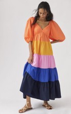 Anthropologie Farm Rio Color Block Tiered Bohemian Maxi Dress XSmall