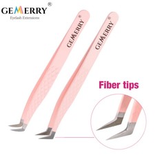 Eyelash Tweezers Extension Pink Stainless Steel Super hard Tweezers Fiber Tip US