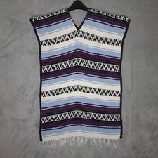 Traditional Mexican Poncho ONE SIZE FITS ALL Blanket Serape Gaban Blue Purple