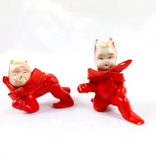 Lefton Little Red Devil Ornaments Set of 2 Vintage 1950's Japan Porcelain