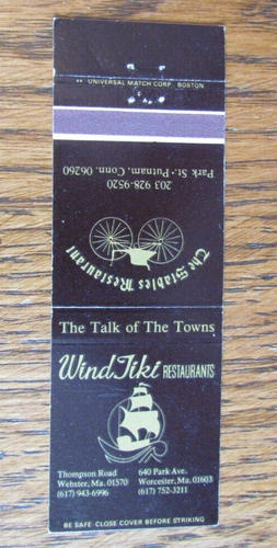 POLYNESIAN FOOD MATCHBOOK MATCHCOVER: WIND TIKI (WEBSTER & WORCESTER, MASS) -C24