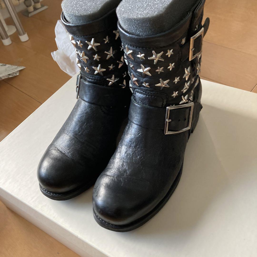 Jimmy Choo Short Boots Star Studs Leather Black Size 36.5 US About 
