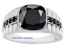 Natural Black Onyx & CZ Gemstones with 925 Sterling Silver Men's Ring #5091