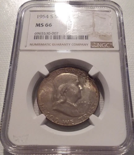 1954-S NGC MS66 FRANKLIN HALF DOLLAR *** SUPERB GEM - LUSTROUS ALBUM TONE ***