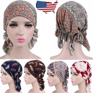 Mujeres turbante musulmán cáncer quimioterapia Cap Stretch Wrap Beanie Cabeza Cubierta Bufanda Sombrero H ~