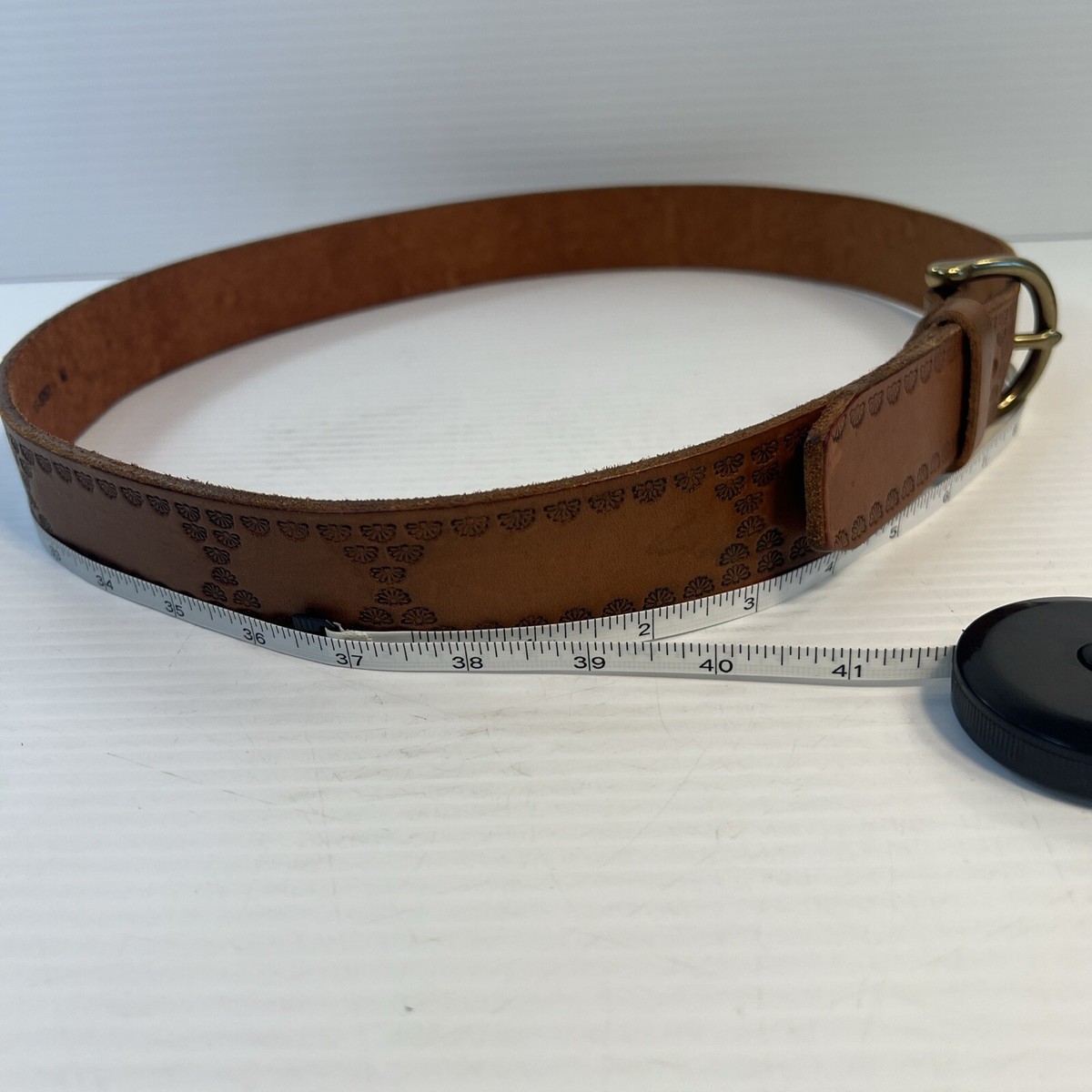 Eddie Bauer Womens Belt Size Medium Brown Tooled Leather 