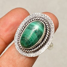 Malachite Gemstone 925 Sterling Silver Handmade Jewelry Ring 8.5