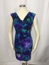 Ralph Lauren Blue Purple Watercolor Floral Drape Neck Sheath Dress Stretch 2 P