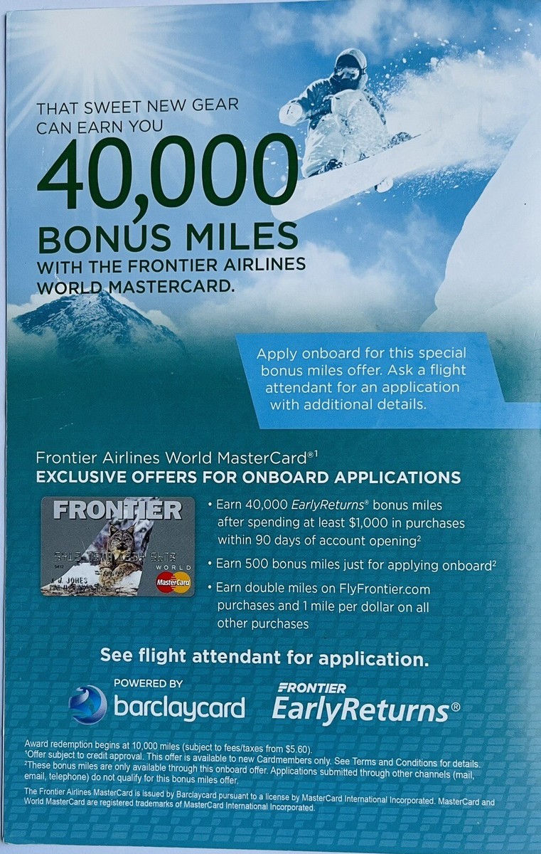 Frontier Airlines Menu Price Card Fall/Winter 2014