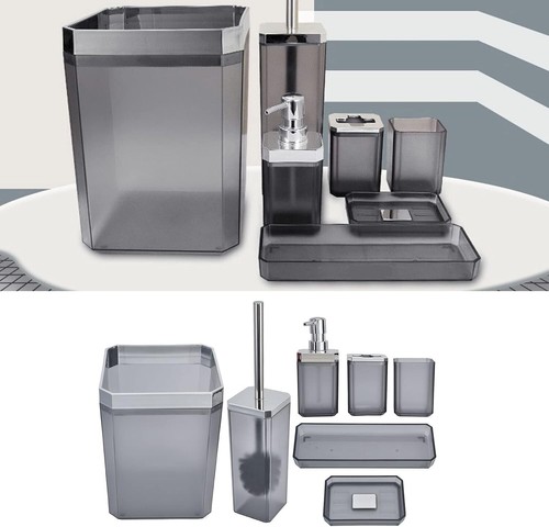 Set accessori bagno 7 pezzi pattumiera dispenser lozione sapone spazzolino da denti spazzolino WC - Foto 14 di 15