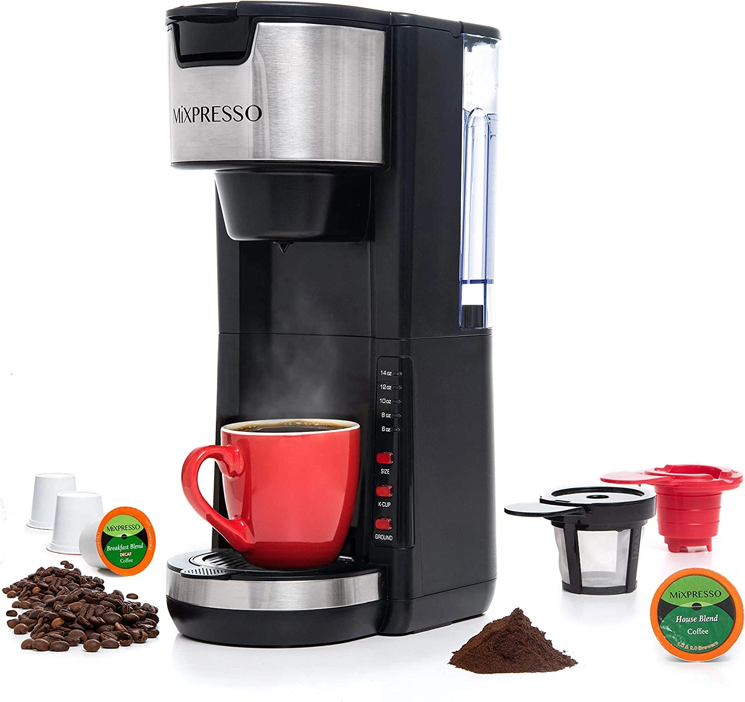 Coffee Brewer K Cup Pods Compatible & Ground Adjustable Drip Tray Black NEW