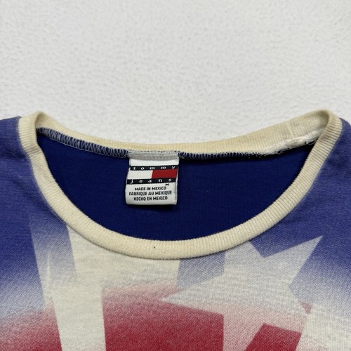 Vintage 90s Tommy Girl Womans T-shirt American Flag All Over Print Size Medium - Picture 3 of 9