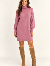 J Crew Turtleneck Sweaterdress in Supersoft Yarn Pink Large Cozy Fall Dress