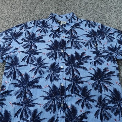 Lifted Research Group Shirt Mens L Blue Palm Tree Hawaiian Aloha Button Up Surf