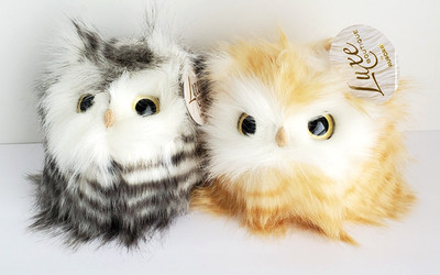 Lot 2 Aurora Owl Plush Bird 5'' Tan/Gray White Stripes Fluffy Cute Stuffed Animal