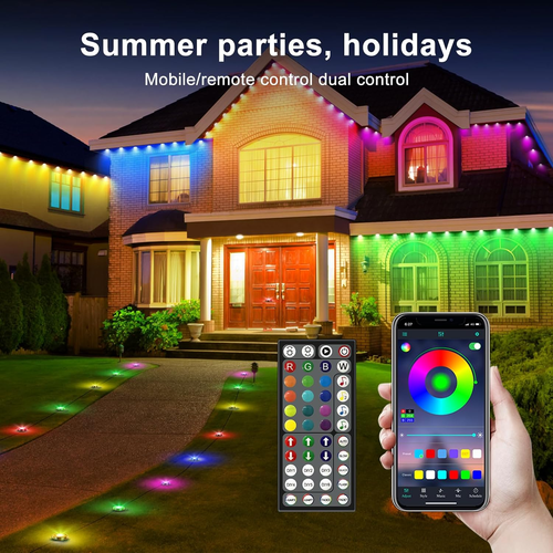 Garden Waterproof Lights Outdoor Pathway 100Ft Rgb Ground Color-Changing Remote - Picture 5 of 12