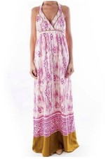 LOFT Womens 12 Silk Ikat Maxi Dress 12 Pink Boho Vacation Beach Travel Resort