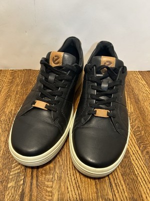 Ecco Mens Soft  Sneakers Shoes Black Lion Leather Lace Up EU 42 US 8-8.5 Preppy