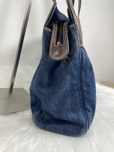 Chanel Tote Bag Shoulder Bag Brown Leather Blue Canvas Authen - Picture 5 of 21